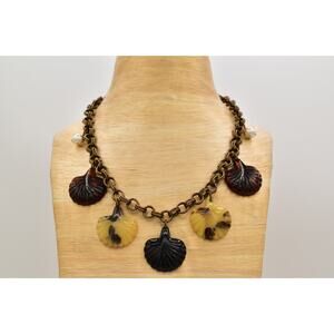 Maria Filo Vintage Charm Necklace Tortoise Lucite Shell Brass Tone Signed Bin7A